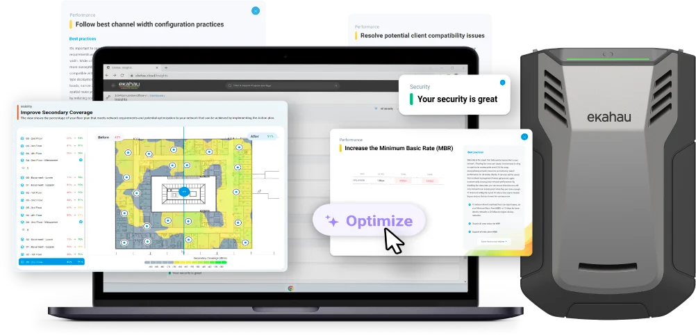 Ekahau Insights : cartographie de couverture, recommandations d'optimisation actionnables et sonde de mesure Sidekick